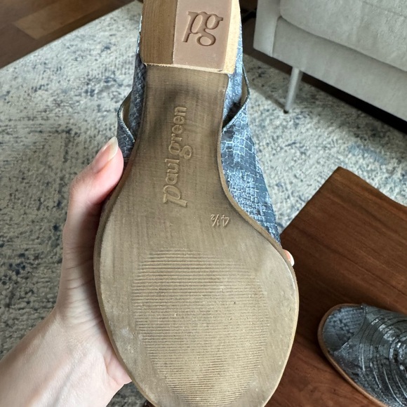 $450+ PAUL GREEN Cayanne Peep Toe Sandal BOOTIE LEATHER SNAKE DENIM 7 - Picture 7 of 10